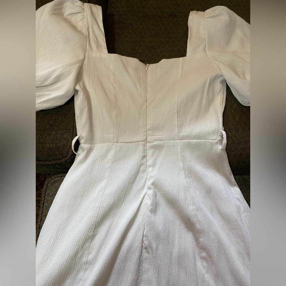 Lulu’s White Puff Sleeve Belted Mini Dress (Sz Small) - Picture 11 of 15